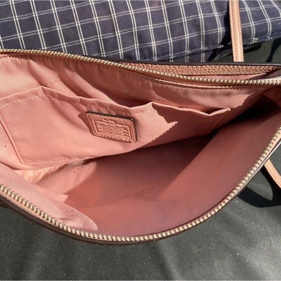 Coach leather pink bag 10x7 crossbody pebble leather with pink metallic studs. - Picture 3 of 3